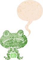 cartoon frog and speech bubble in retro textured style vector