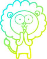 línea de gradiente frío dibujo feliz león de dibujos animados vector