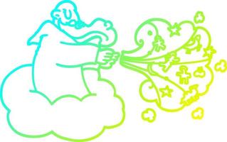 línea de gradiente frío dibujo dios de dibujos animados en la nube vector