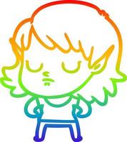 rainbow gradient line drawing cartoon elf girl vector