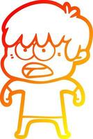 warm gradient line drawing worried cartoon boy vector