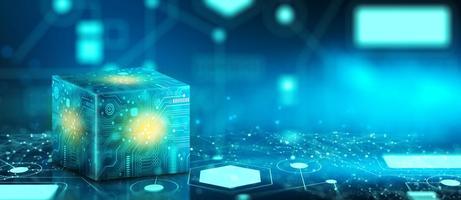 Cube computing technology. Cloud data and Internet Security. photo