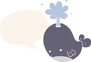 cartoon spouting whale and speech bubble in retro style vector