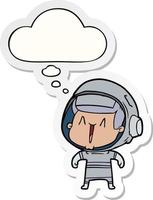 cartoon astronaut man and thought bubble as a printed sticker vector