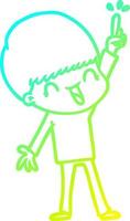 cold gradient line drawing happy cartoon boy vector