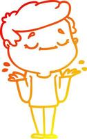 warm gradient line drawing cartoon peaceful man shrugging vector
