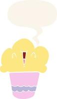 cartoon cupcake and face and speech bubble in retro style vector