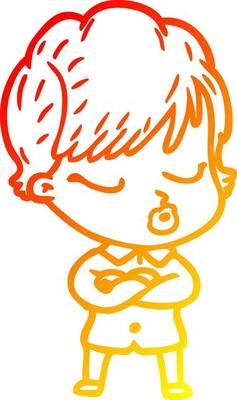 warm gradient line drawing cartoon woman with eyes shut