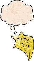 cartoon shooting star and thought bubble in grunge texture pattern style vector