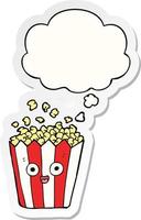 cartoon popcorn and thought bubble as a printed sticker vector