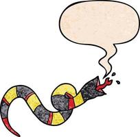 cartoon hissing snake and speech bubble in retro texture style vector