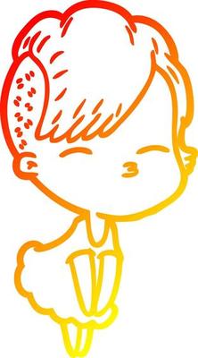 warm gradient line drawing cartoon squinting girl in dress