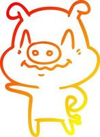 warm gradient line drawing nervous cartoon pig vector