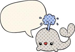 cute cartoon whale and speech bubble in comic book style vector