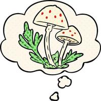 cartoon mushrooms and thought bubble in comic book style vector