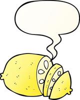 cartoon sliced lemon and speech bubble in smooth gradient style vector