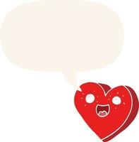 heart cartoon character and speech bubble in retro style vector