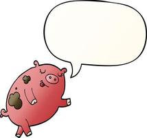 dibujos animados de cerdo bailando y burbuja de habla en estilo degradado suave vector