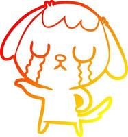 warm gradient line drawing cute cartoon dog crying vector