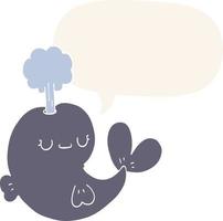 cute cartoon whale and speech bubble in retro style vector