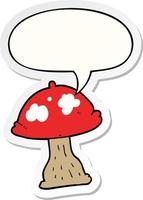 cartoon mushroom and speech bubble sticker vector