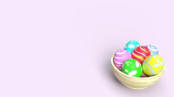 Easter eggs in wood bowl 3d rendering for holiday content. photo