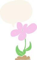 cartoon flower and speech bubble in retro style vector