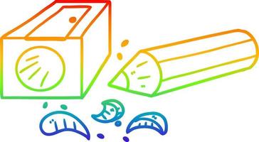 rainbow gradient line drawing cartoon pencil and sharpener vector