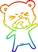 dibujo de línea de gradiente de arco iris oso polar de dibujos animados enojado vector