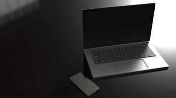 laptop  on black background  3d rendering. photo