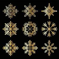 Gold Christmas snowflake icons set vector
