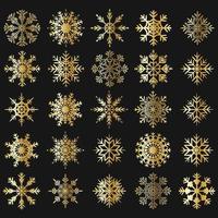 Christmas gold snowflake icons set vector