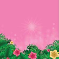 Tallo y hojas de plantas tropicales verdes aisladas sobre fondo rosa vector