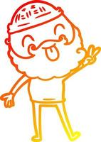 warm gradient line drawing man with beard giving peace sign vector