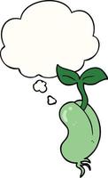 cartoon sprouting seed and thought bubble vector