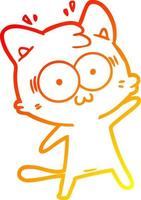 dibujo de línea de gradiente cálido gato sorprendido de dibujos animados vector