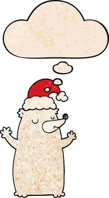 cute cartoon christmas bear and thought bubble in grunge texture pattern style