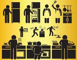 Gold cooking matchstick men vector isolate on gold background