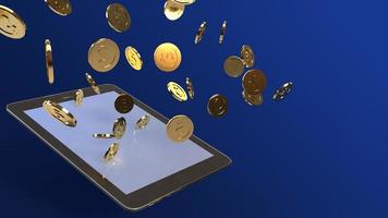 tablet  and gold coin 3d rendering for business content. photo
