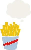 cartoon box of fries and thought bubble in retro style vector