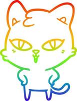 gato de dibujos animados de dibujo de línea de gradiente de arco iris vector