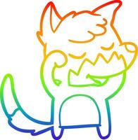 rainbow gradient line drawing friendly cartoon fox waking up vector