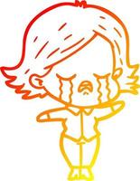 warm gradient line drawing cartoon girl crying vector