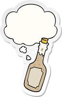 cartoon beer bottle and thought bubble as a printed sticker vector