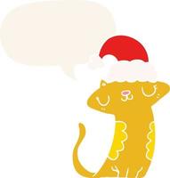 cute cartoon cat wearing christmas hat and speech bubble in retro style