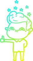 cold gradient line drawing cartoon excited man vector