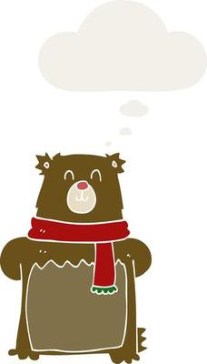 cartoon bear and thought bubble in retro style