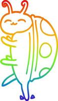 dibujo de línea de gradiente de arco iris linda mariquita de dibujos animados vector