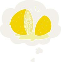 cartoon cut lemon and thought bubble in retro style vector