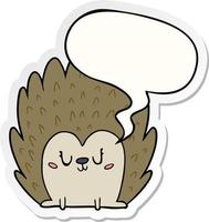 cute cartoon hedgehog and speech bubble sticker vector